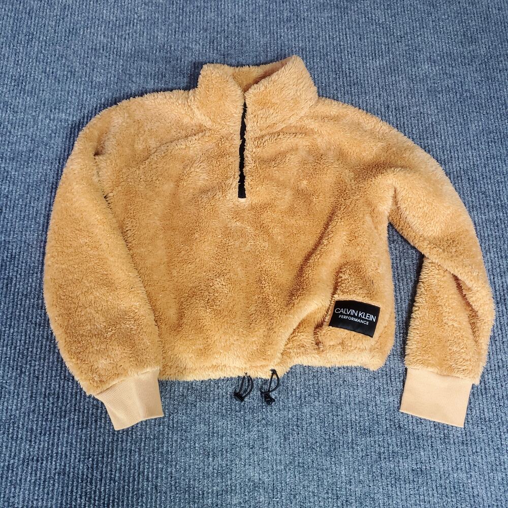 Calvin Klein Performance Sherpa Fleece Pullover Tan Quarter Zip M